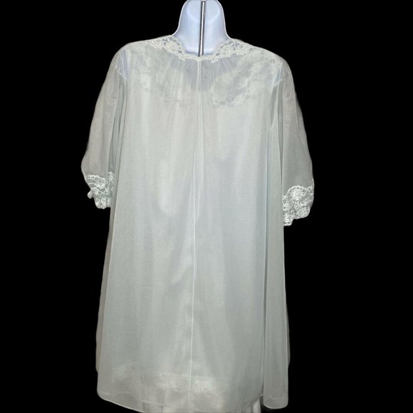 Vtg Vanity Fair Pale Blue Sheer Set Small Nylon Lace Chiffon 60s Robe Nightgown - Picture 2 of 9
